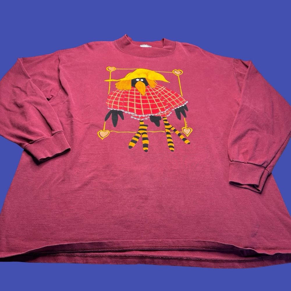 Oneita 2XL Scarecrow Crow Heart Graphic Made in USA Burgundy Vintage Halloween